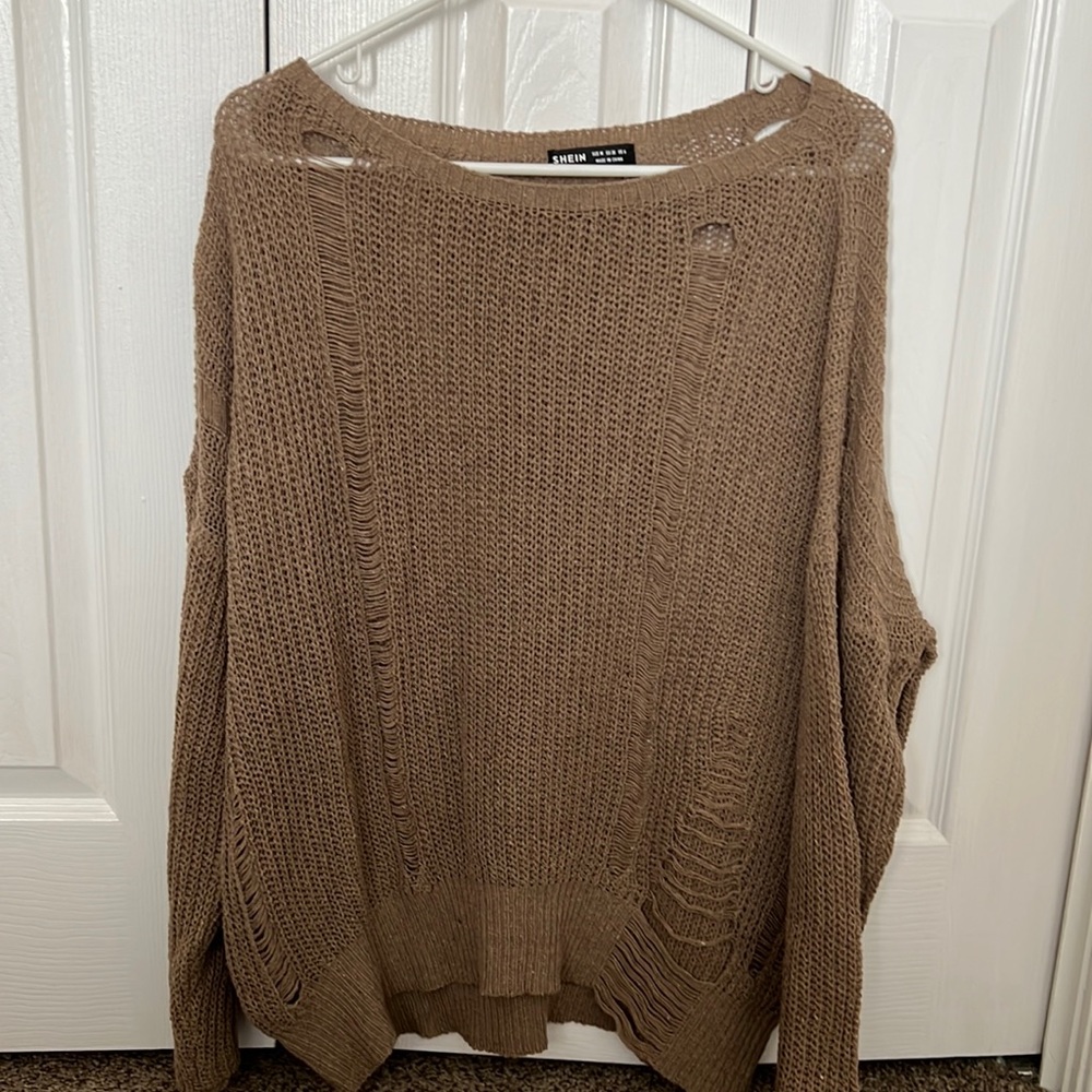 Size M tan Shein distressed sweater